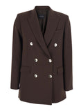 Brown Double-Breasted Jacket with Peak Revers in Wool Blend Woman Polyester Elastane Blazers