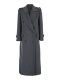 Grey Double-Breasted Coat with Wide Notched Revers in Wool Woman Polyester Outerwear