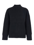 Black Turtleneck Sweater with Dropped Shoulder in Cashmere Woman Jersey