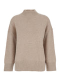 Beige Turtleneck Sweater with Dropped Shoulder in Cashmere Woman Jersey