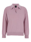Pnik Sweater with Polo-Style Collar and V-Neck in Cashmere Woman Pink Jersey