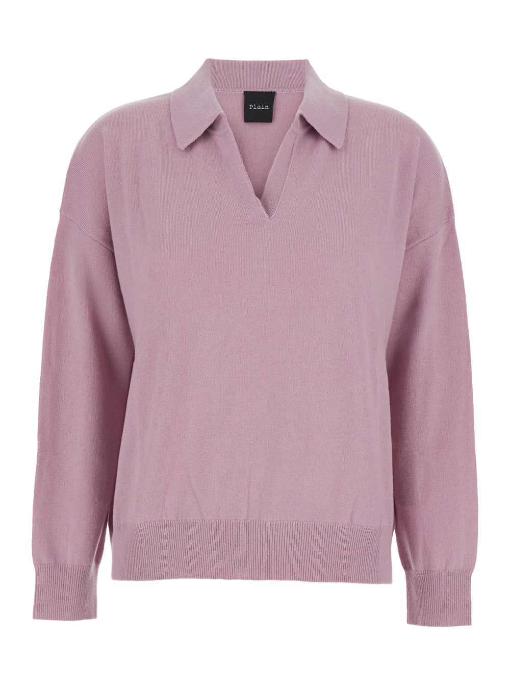 Pnik Sweater with Polo-Style Collar and V-Neck in Cashmere Woman Pink Jersey