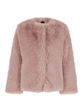 Pink Crewneck Fur Jacket with Concealed Front Closure in Ecofur Woman Fake Fox Shearling And Furs