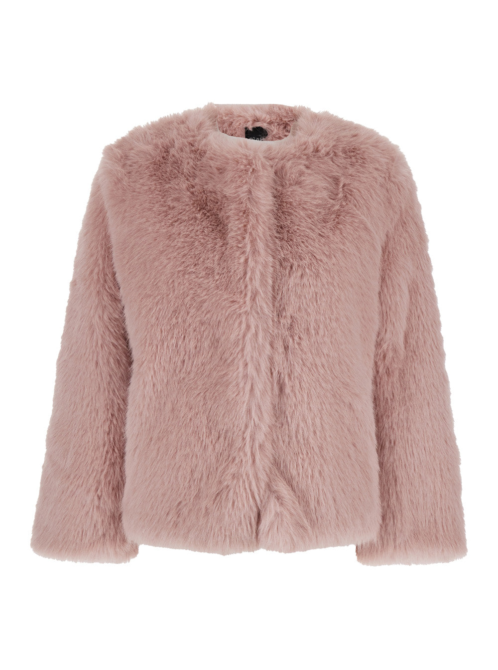 Pink Crewneck Fur Jacket with Concealed Front Closure in Ecofur Woman Fake Fox Shearling And Furs