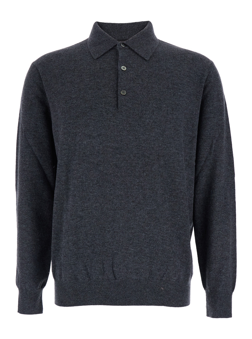 Grey Sweater with Polo Shirt Style Collar and Long Sleeves in Wool Blend Man Cashmere Jersey