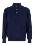 Blue Sweater with Polo Shirt Style Collar and Long Sleeves in Wool Blend Man Blu Cashmere Jersey
