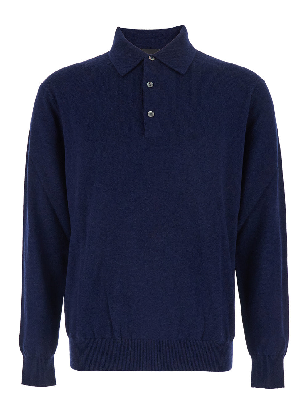 Blue Sweater with Polo Shirt Style Collar and Long Sleeves in Wool Blend Man Blu Cashmere Jersey