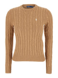 Beige Sweater with Embroidered Pony Detail on the Front in Cotton Woman Jersey