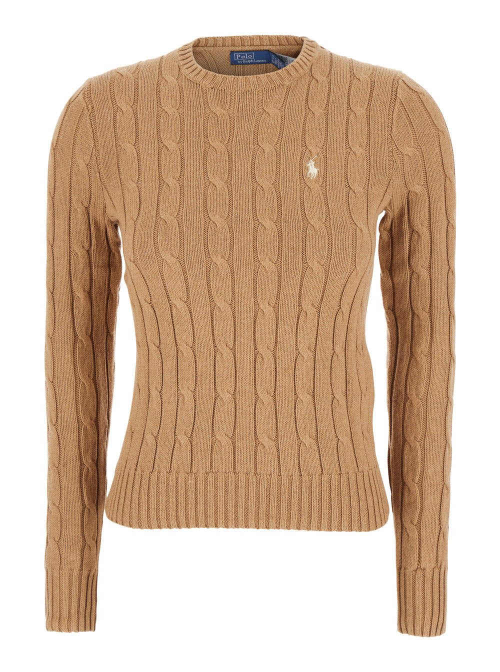 Beige Sweater with Embroidered Pony Detail on the Front in Cotton Woman Jersey