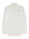Custom Fit White Shirt with Button-Down Colllar and Pony Embroidery on the Front in Cotton Popeline Stretch Woman Elastane Blouses