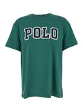 Green Crewneck T-Shirt with Logo Lettering on the Fornt and Pony Embroidery Front in Cotton Man Tshirts Polo Shirts