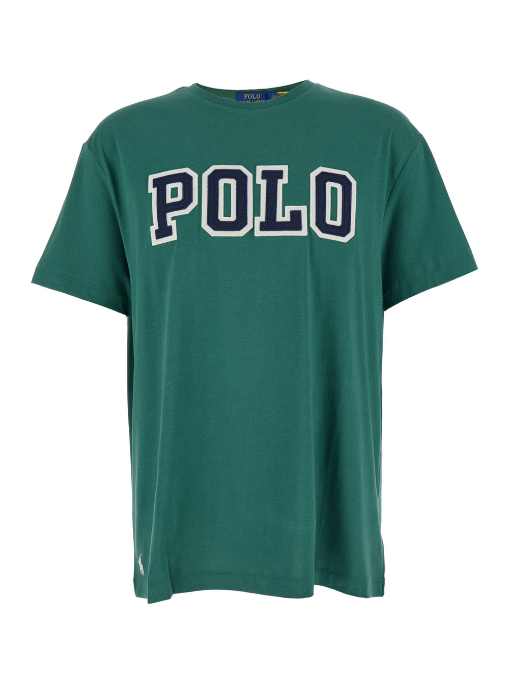 Green Crewneck T-Shirt with Logo Lettering on the Fornt and Pony Embroidery Front in Cotton Man Tshirts Polo Shirts