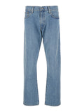 Light Blue Jeans with Belt Loops and Logo Patch on the Rear in Denim Man Cotton