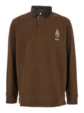 Classic Fit Brown Polo Shirt with Corduroy Collar and Logo Embroidery on the Front in Cotton Man Tshirts