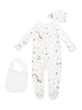 Multicolor One-Piece with Matching Beanie and Bib All-Over Polo Bear Print in Cotton Baby Pink Suits