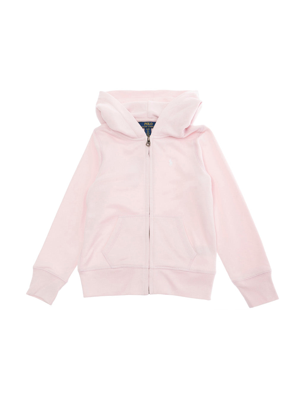 Pink Sweatshirt with Fixed Hood and Front Zip Closure in Cotton Girl Polyester Sweatshirts