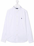 White Long Sleeve Shirt with Logo Embroidery in Cotton Boy And Blouses