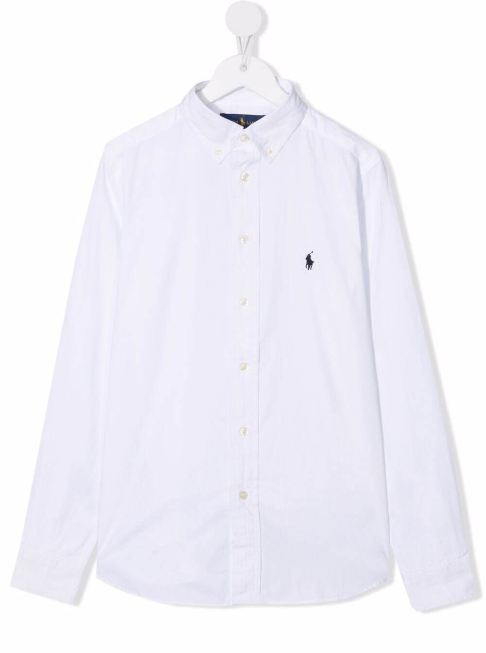 White Long Sleeve Shirt with Logo Embroidery in Cotton Boy And Blouses
