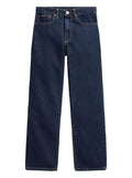 WOVEN-STRAIGHT-PANTS Blu Cotton Trousers