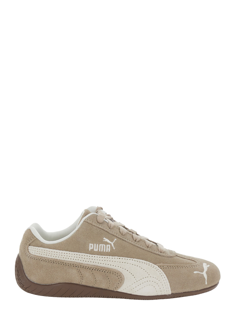Speedcat Elevated Beige Sneakers with Logo Print on the Side and Lettering in Suede Unisex Leather