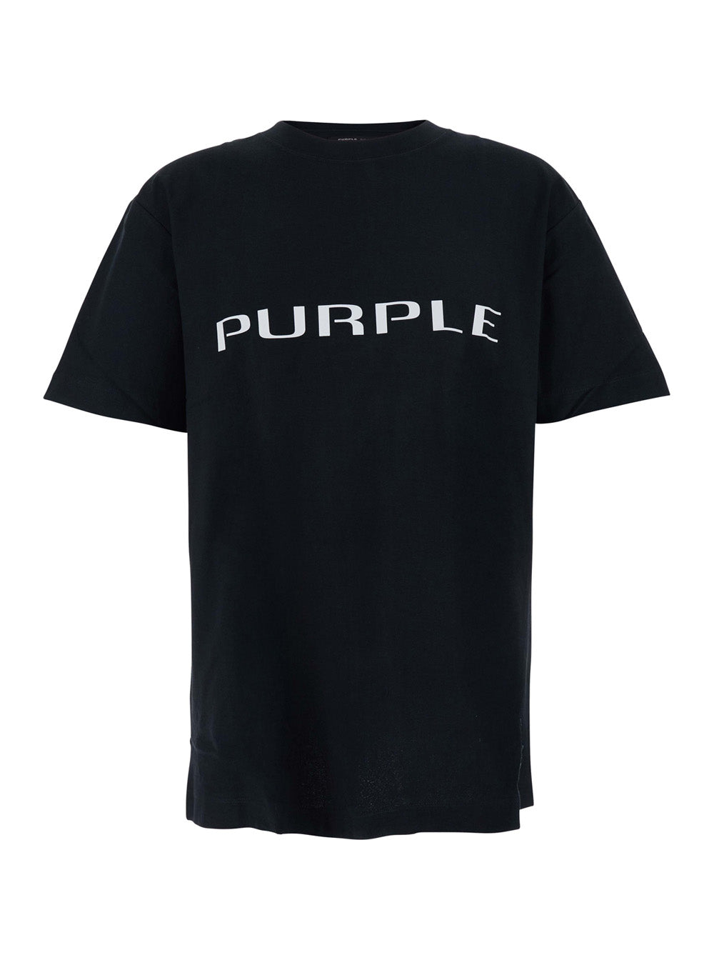 Black Crewneck T-Shirt with Logo Lettering on the Front in Cotton Man Tshirts And Polo Shirts