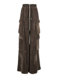 Cargo Belas Brown Pants with Drawstring Waist and Pockets in Velvet Woman Viscose Silk Trousers