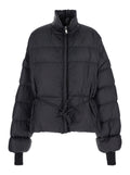 Black Down Jacket with Drawstring Waist and High Neck in Tech Fabric Woman Nylon