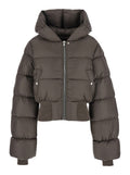 Brown Down Jacket with Crop Design and Fixed Hood in Tech Fabric Woman Nylon