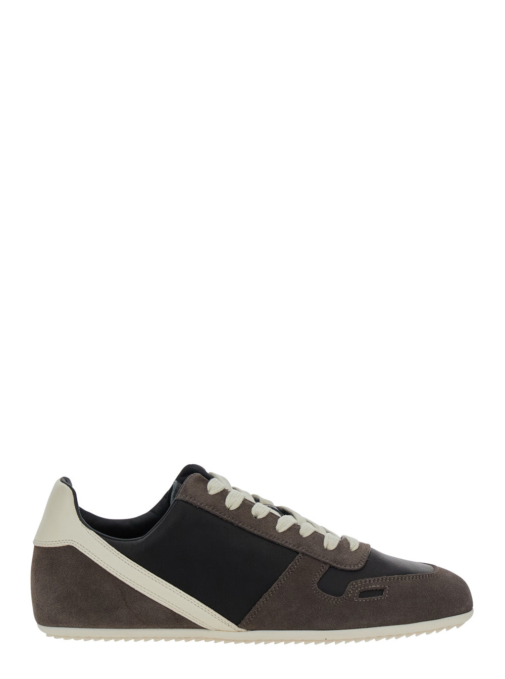 Black Low-Top Sneakers with Suede Inserts in Leather Woman Calf