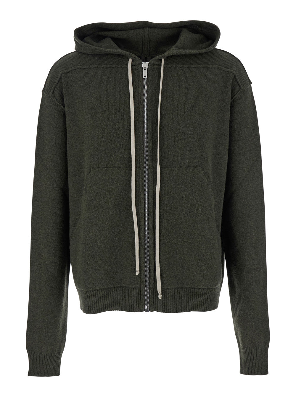 Green Sweatshirt with Contrasting Drawstring Hood in Cashmere and Wool Man Sweatshirts