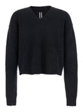 Black Sweater with V Neck and Dropped Shoulders in Wool Blend Man Alpaca Nylon Elastane Jersey