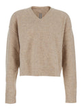 Beige Sweater with V Neck and Dropped Shoulders in Wool Blend Man Alpaca Nylon Elastane Jersey