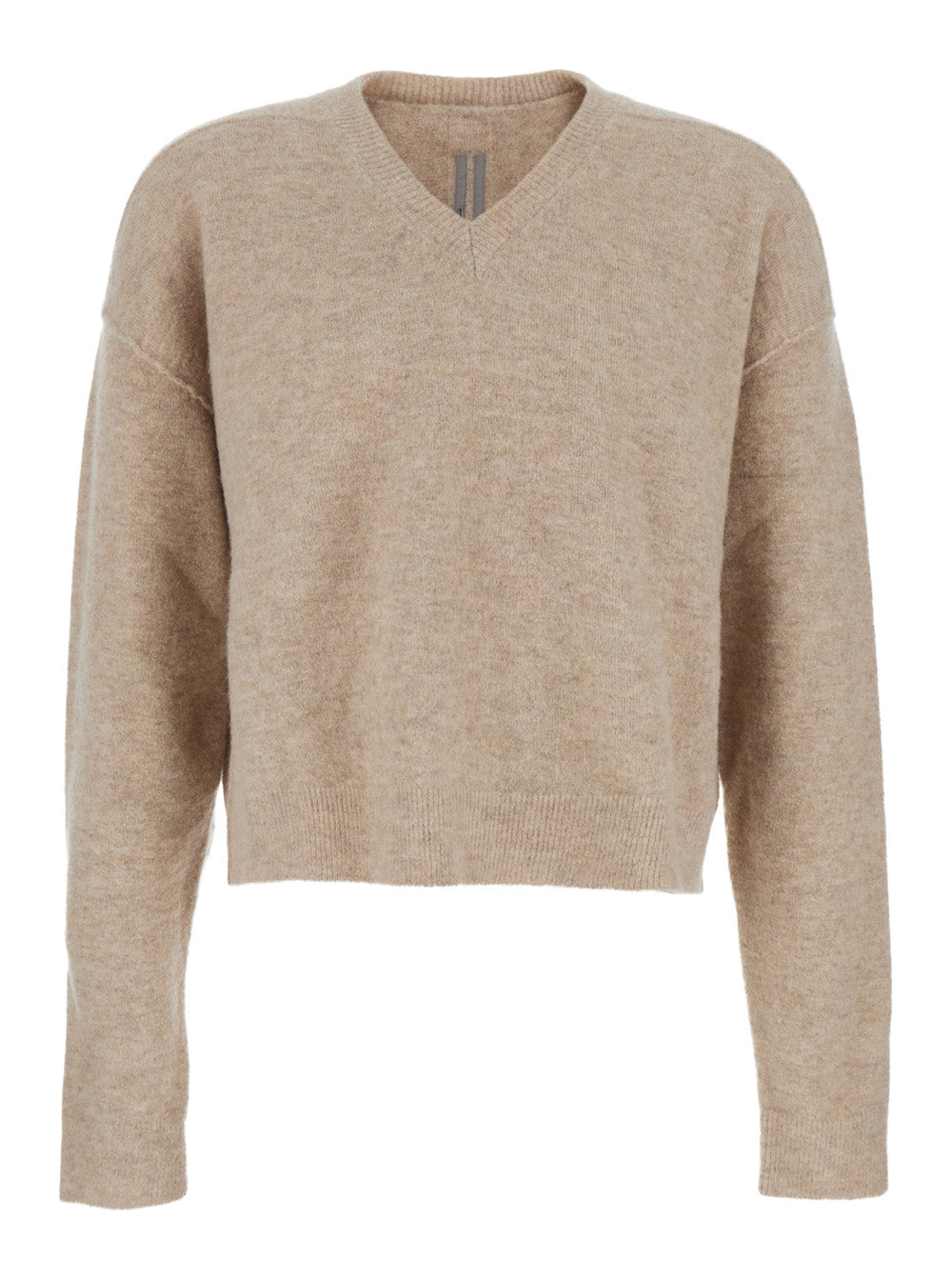 Beige Sweater with V Neck and Dropped Shoulders in Wool Blend Man Alpaca Nylon Elastane Jersey