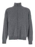 Grey Sweatshirt with Dropped Shoulders and Front Zip Closure in Wool Man Jersey