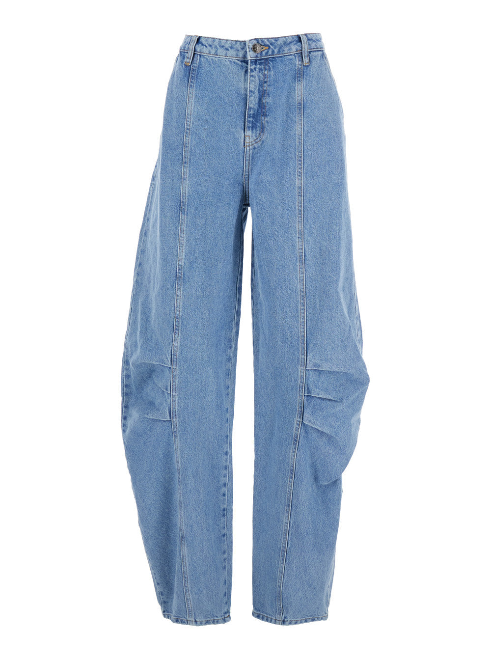 Light Blue Jeans with Central Stitching and Logo Patch on the Back in Denim Woman Cotton