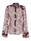 Bordeaux Shirt with All-Over Embroidered Flowers in Fabric Woman Recycled Polyester And Blouses