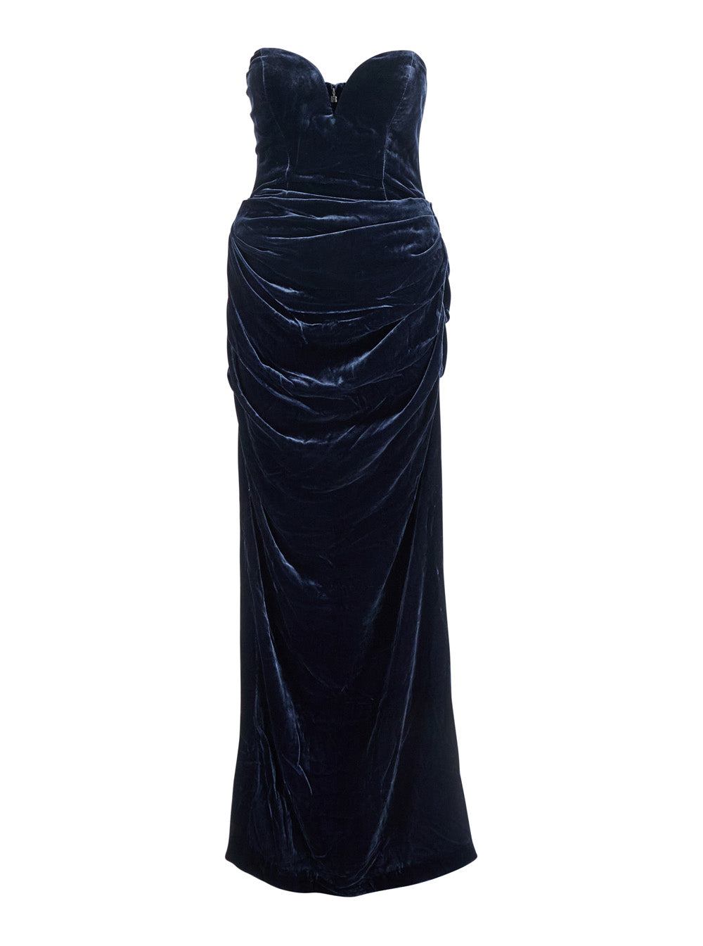 Blue Off-Shoulder Dress with Sweetheart Neckline in Velvet Woman Blu Viscose Silk Long