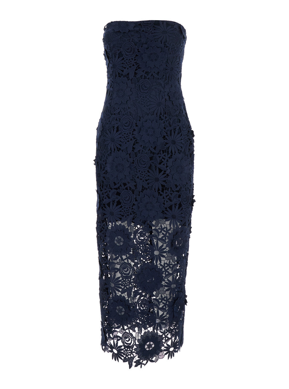 Blue Dress with Semi Transparent Design and Floral Decorations in Fabric Woman Blu Recycled Polyester