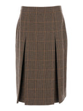 Grey Midi Skirt with Side Concealed Zip Closure and All-Over Check Motif in Wool Cashmere Woman Brown