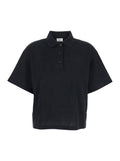 Black Oversize Polo Shirt with Classic Collar and Tonal Logo Embroidery on the Front in Cotton Piquet Woman Tshirts