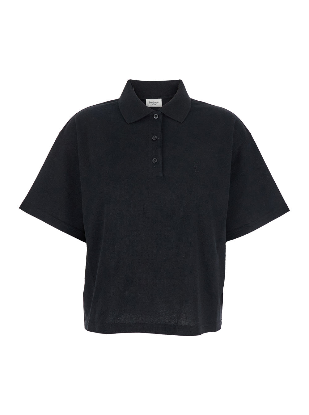 Black Oversize Polo Shirt with Classic Collar and Tonal Logo Embroidery on the Front in Cotton Piquet Woman Tshirts