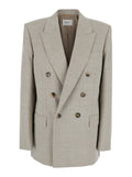 Grey Double-Breasted Jacket with Peak Revers in Wool Woman Blazers