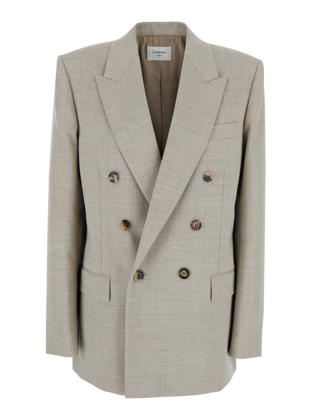 Grey Double-Breasted Jacket with Peak Revers in Wool Woman Blazers