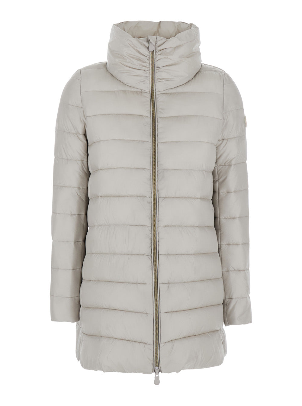 Lydia Beige Down Jacket With High Neck And Logo Patch On The Sleeve Tech Fabric Woman