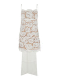 White Sleeveless Mini Dress With Floral Lace Embroidery And Scallop Hem Cotton Blend Woman