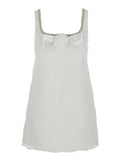 White Mini Dress with Square Neck and Bow Detail on the Front in Tech Fabric Woman Polyamid