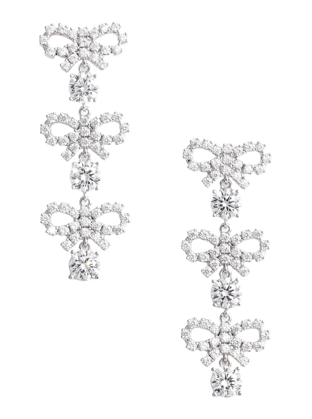 Metallic Tiered Earing with Bow Charm and Crystal Embellishments in Brass Woman Earrings
