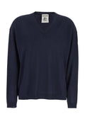 Blue Sweater with V Neck and Ribbed Trims in Wool Woman Blu Jersey