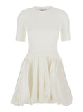 Kenny White Crewneck Mini Dress with Puffed Skirt in Viscose Blend Woman Recycled Polyester