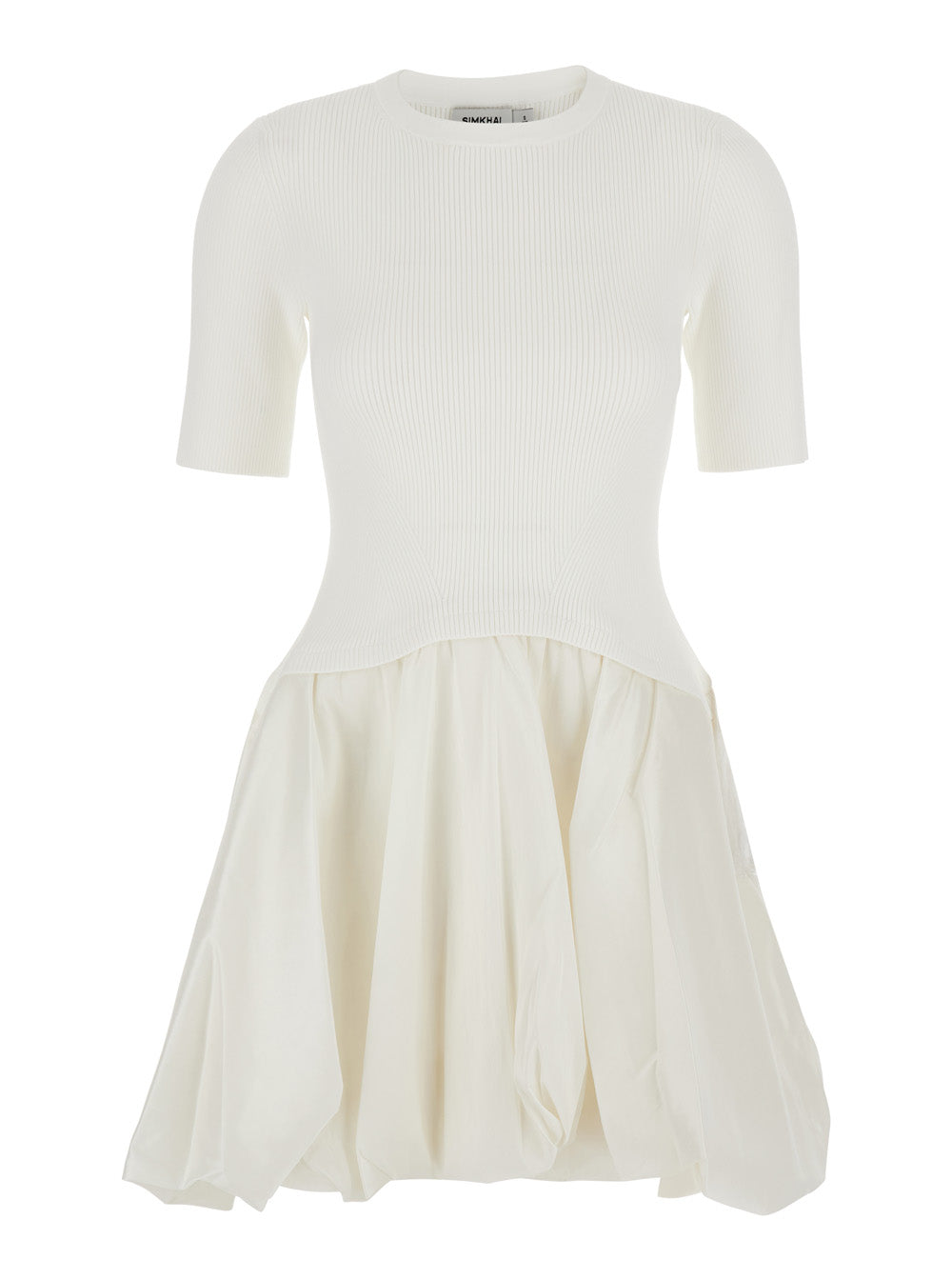Kenny White Crewneck Mini Dress with Puffed Skirt in Viscose Blend Woman Recycled Polyester